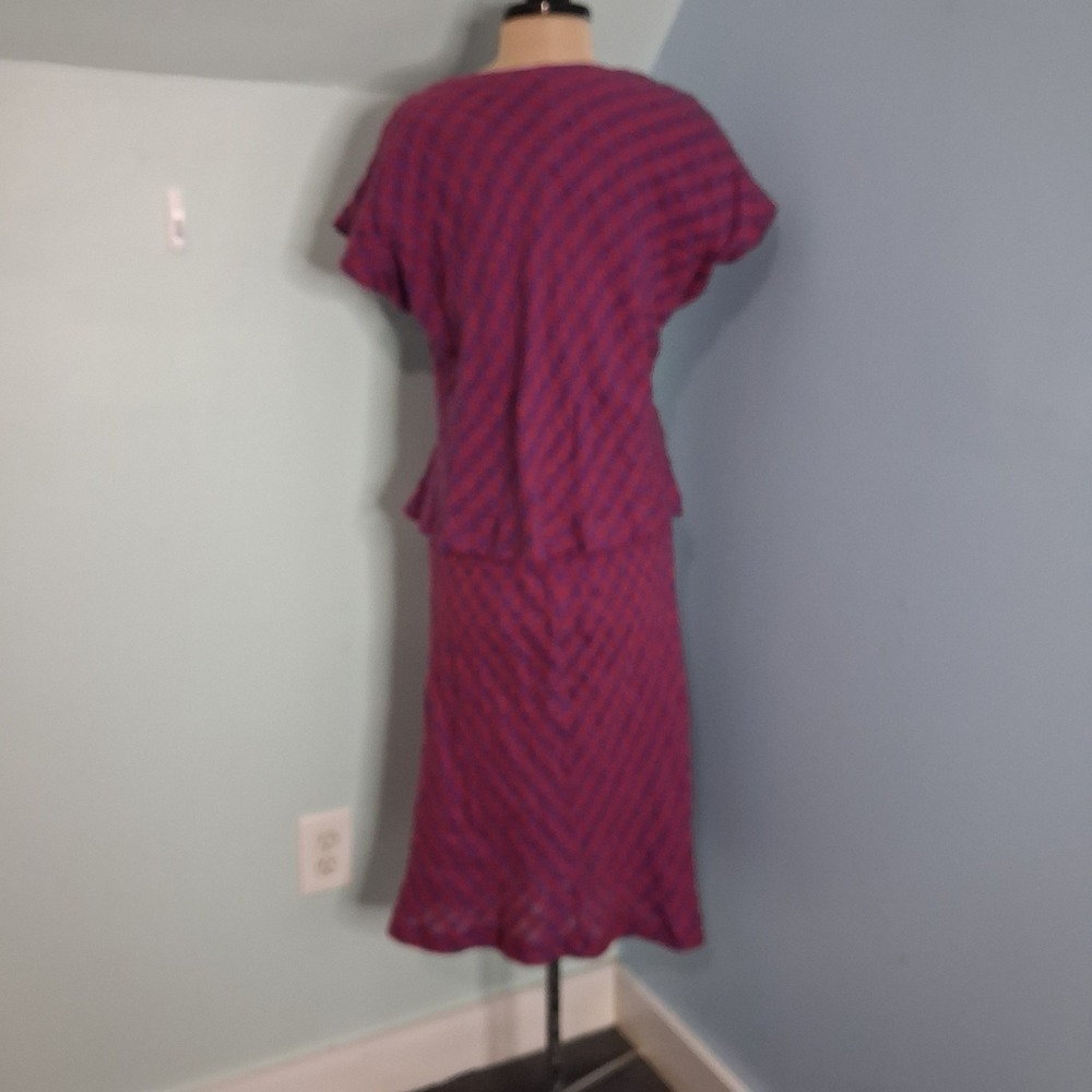 Holte Purple Red Plaid Two Piece Set V-Neck Top Midi Skirt Raw Hem Size‎ 1 - Picture 2 of 13